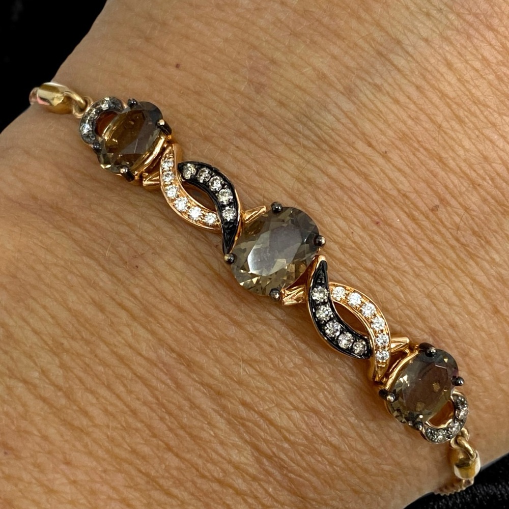 Beautiful Le Vian 14k Rose Gold Chocolate Quartz Diamond Bolo Bracelet BEAUTY!!